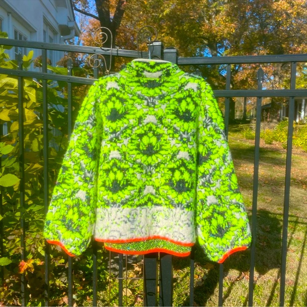 ANTHROPOLOGIE Cristina Fuzzy Neon Fleece Half Zip Pullover Sweater Sweatshirt - Picture 13 of 16